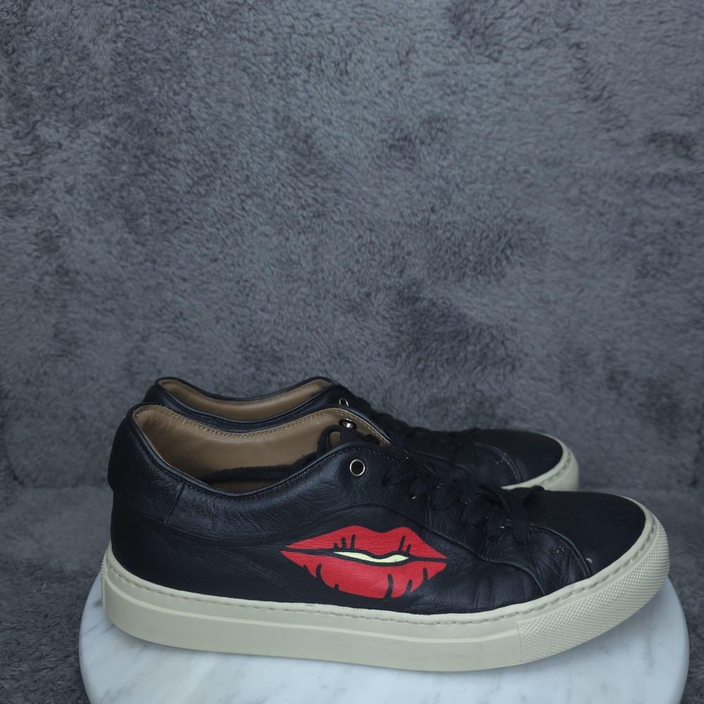 Paul Smith Shoes Womens Size 7.5 Black Leather Lips Graphic Low Top Sneakers